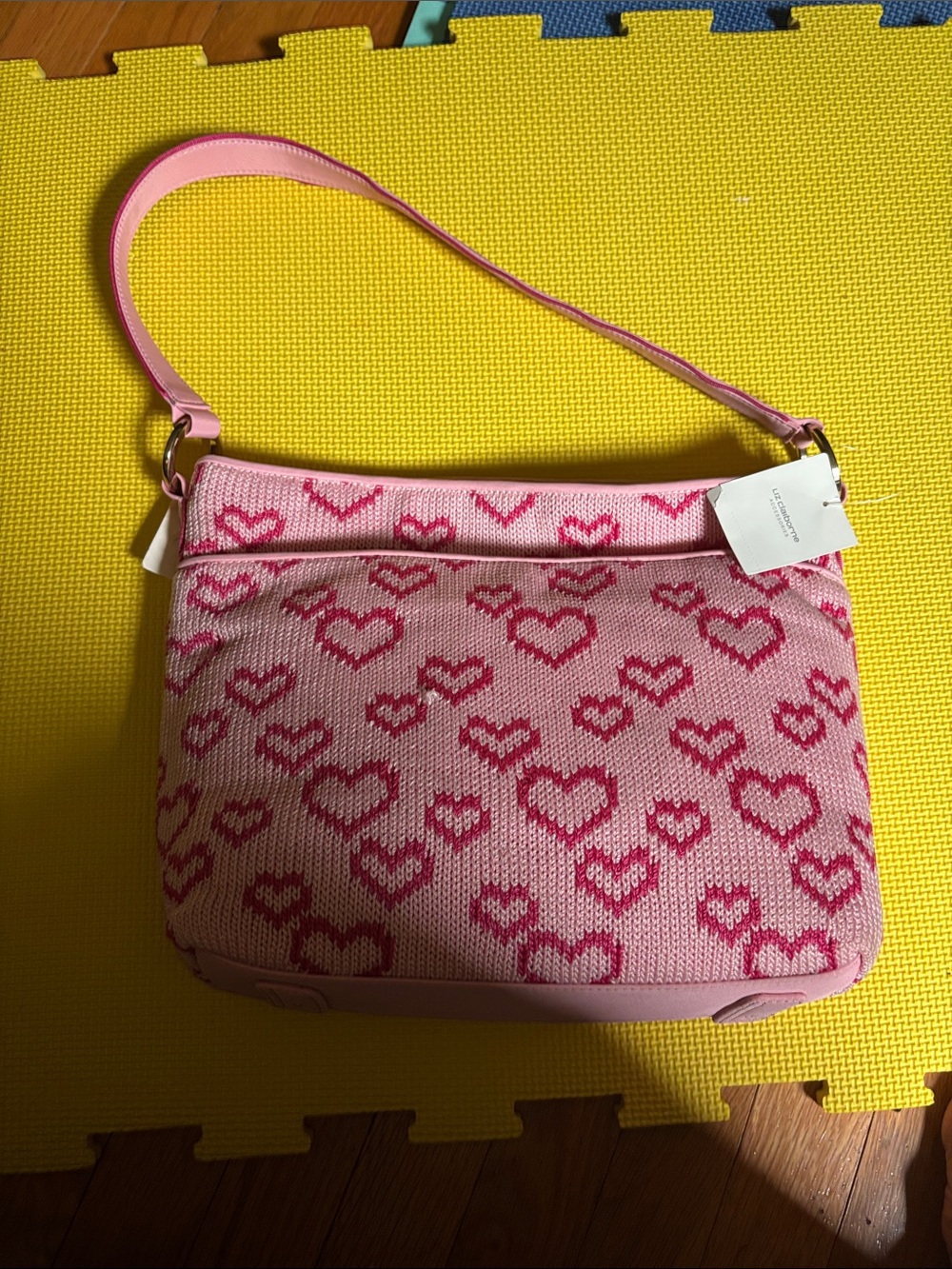 Liz Claiborne vintage Pink Heart Knit Shoulder Bag - Women's Fashion Handbag